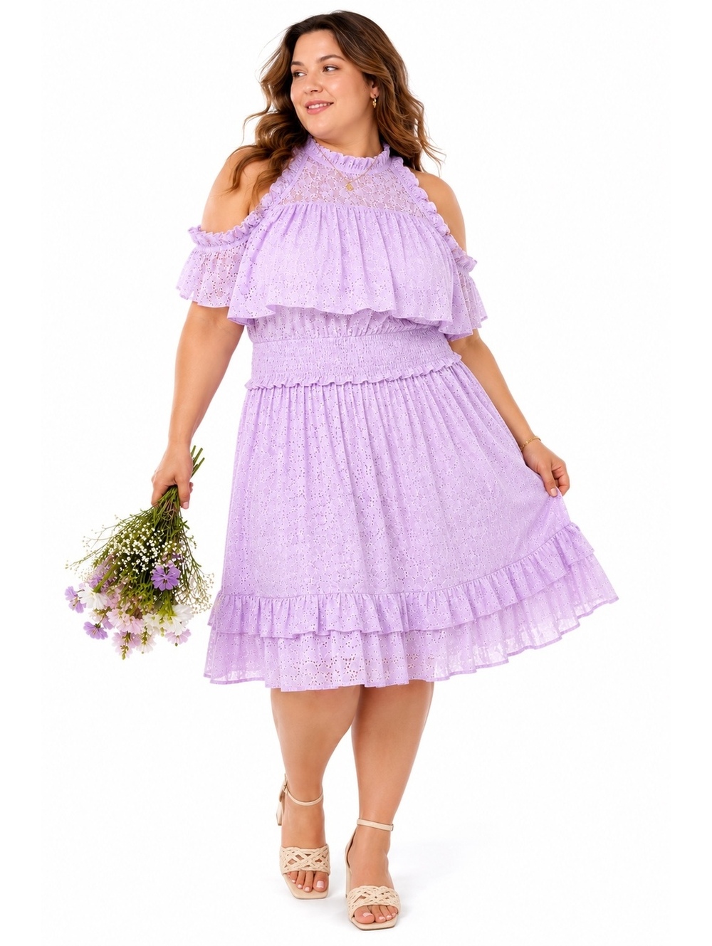 Lane Bryant 18 Lavender Eyelet Tiered Cottagecore Midi Dress